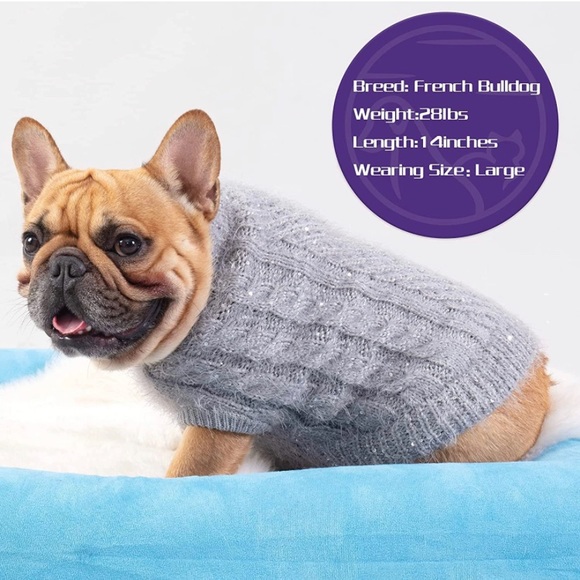 Pullover Knitted Classic Dog Sweater w/ Sequin Turtleneck for Sm/Med Breed NEW - Picture 7 of 11